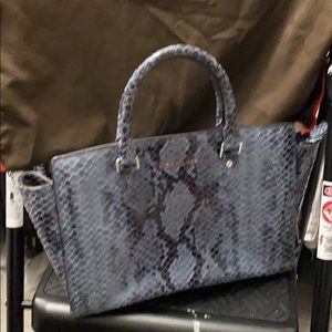 Michael Kors blue snake embedded satchel